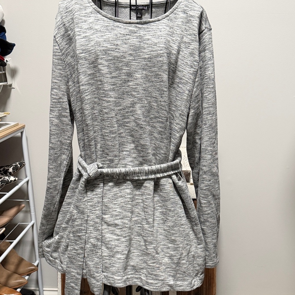 J. Crew Heathered Gray Belted Sweater
